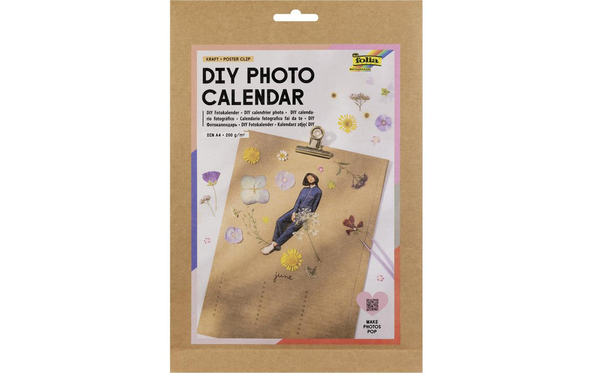 Folia Fotokalender, kraft,  A4, 13 Seiten mit Klammer, 200g/m²