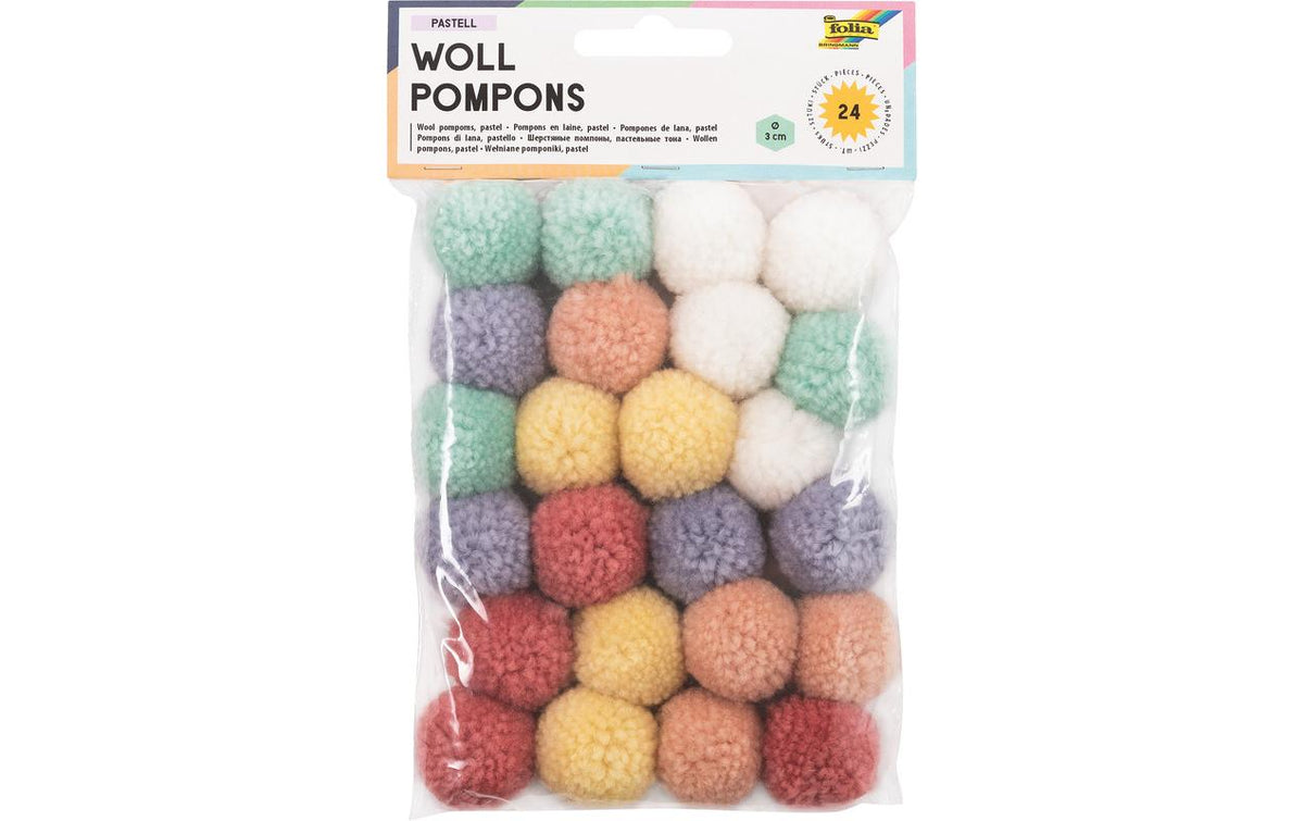 Folia Woll-Pompons Woll-Pompons Pastell 24 Stück 3 cm
