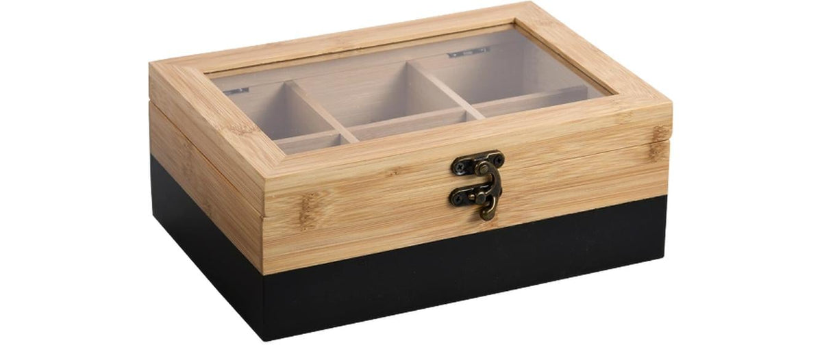Kesper Tee-Box mit 6 Fächern Bambus, 21,5x15 cm, Höhe:8,5 cm, Br/Schw.