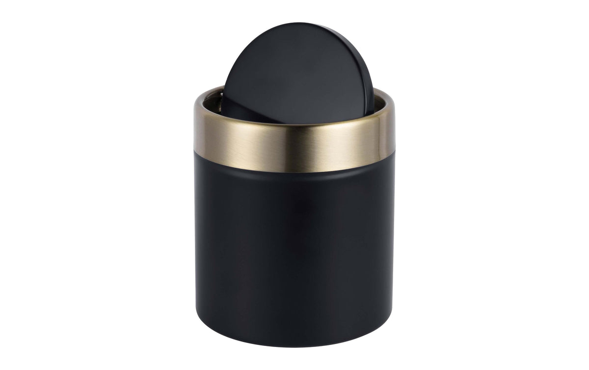 relaxdays Tischabfalleimer Mini 1.5 Liter, Schwarz/Gold