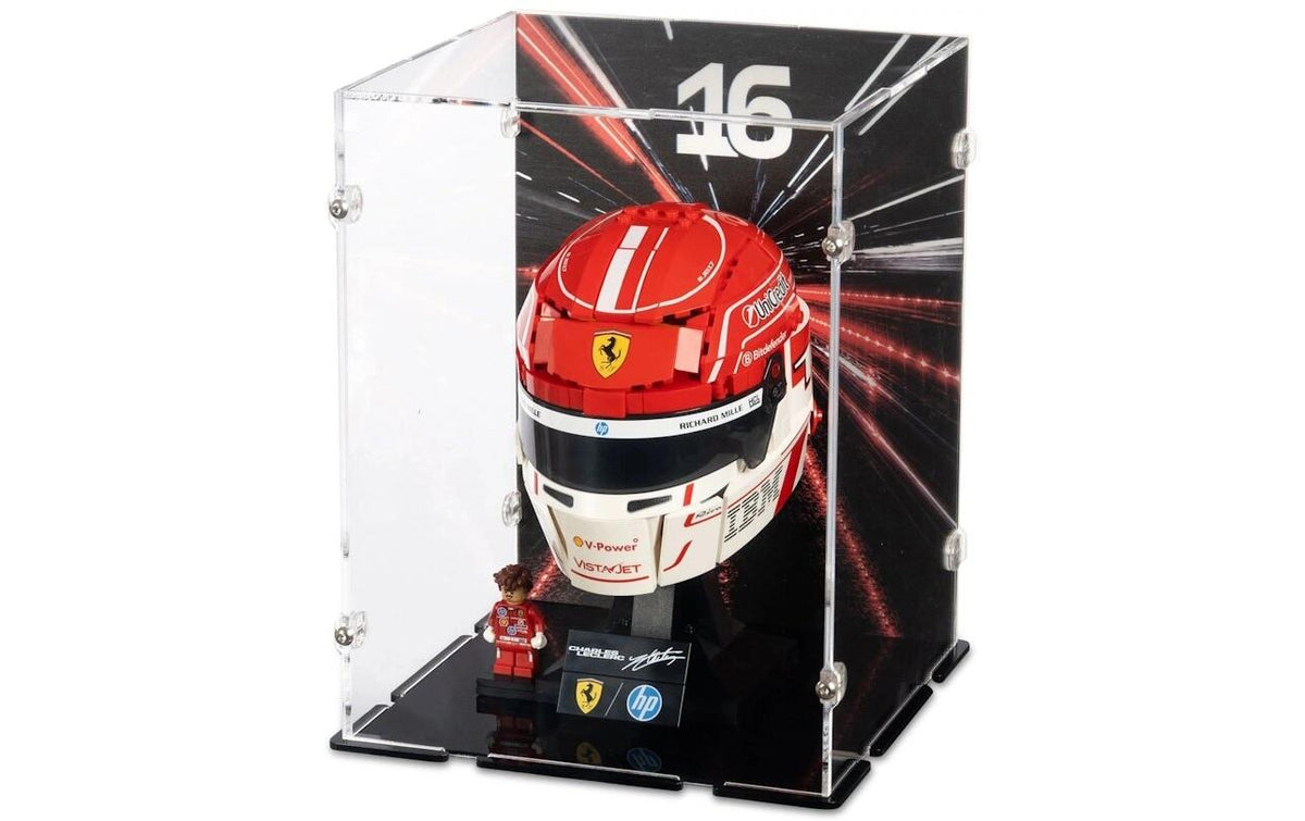 Acryl-Display LEGO 43014 Leclerc Helm Mit Hintergrundbild & schwarzem Boden
