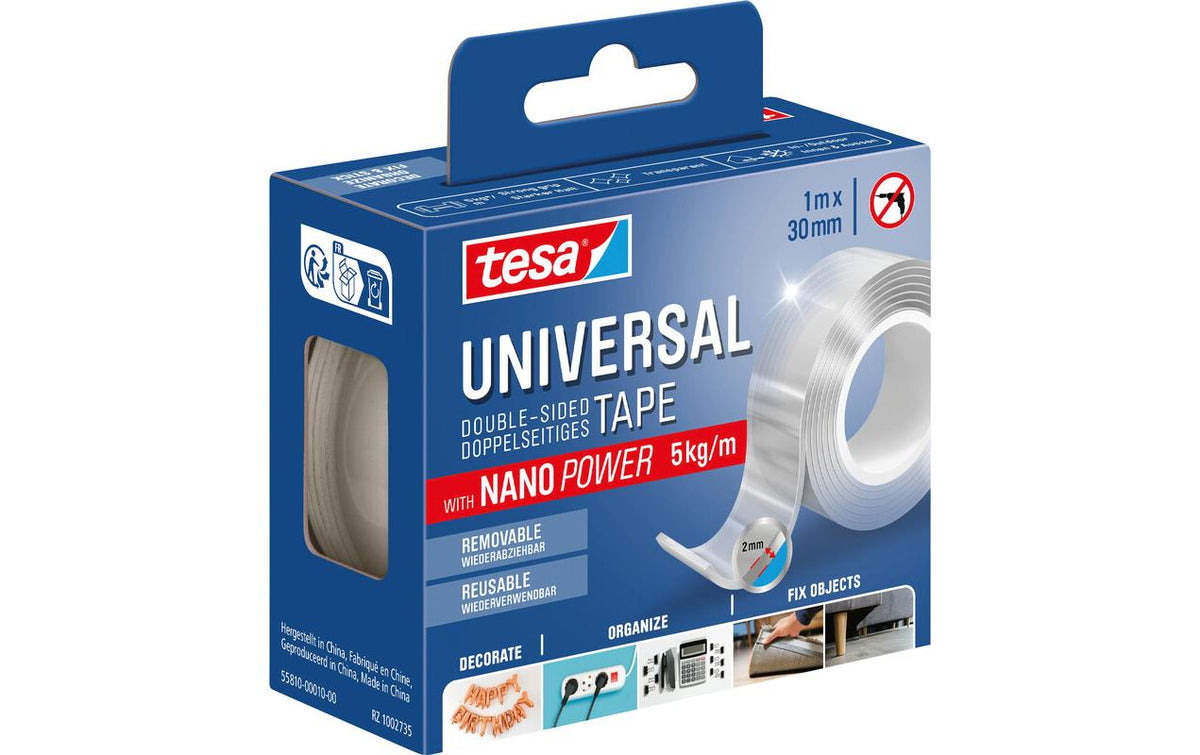 tesa Doppelseitiges Klebeband 1m x 30mm, Transparent