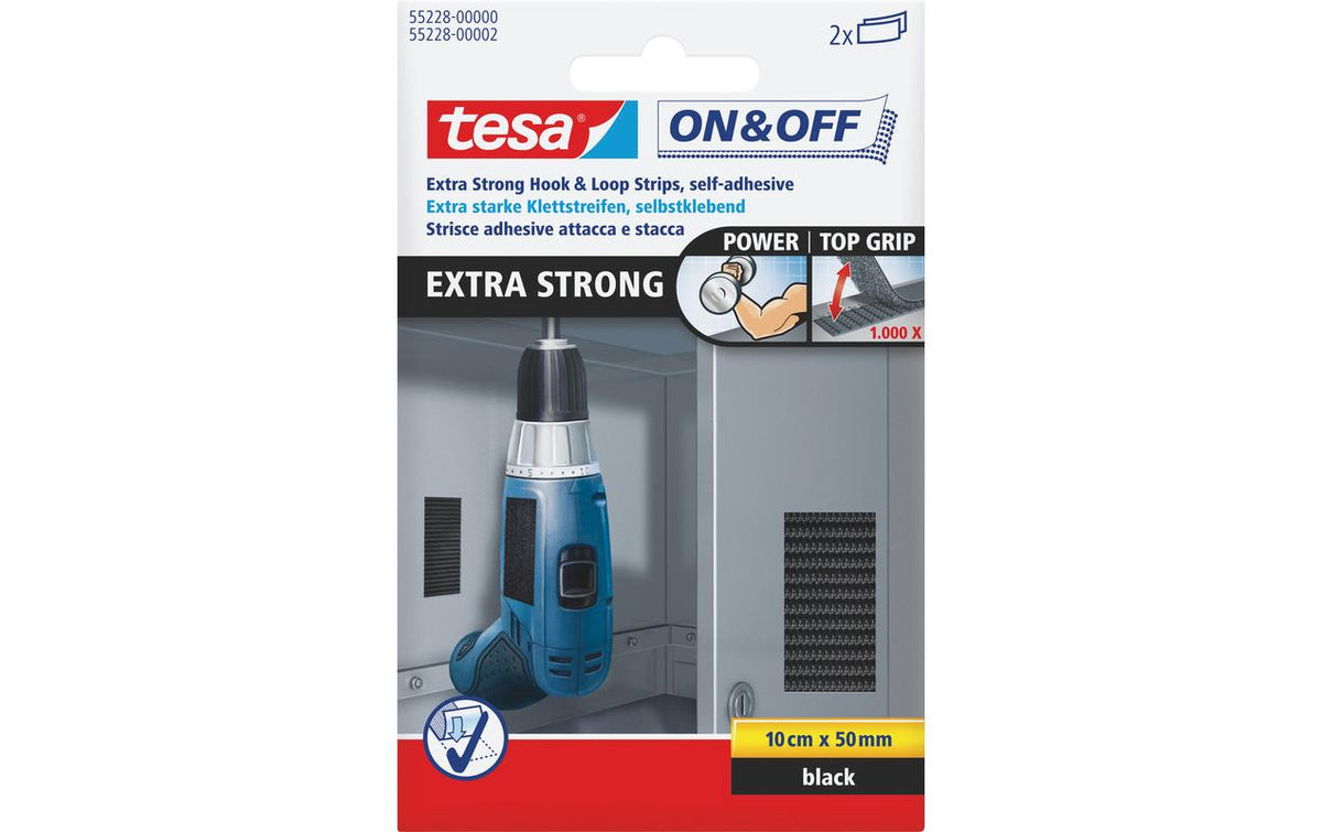 tesa Klettband On&Off Extra Strong 0.05m x 100mm, Schwarz