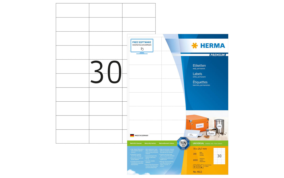 HERMA Etiketten Premium, A4, 70 x 29.7 mm, weiss, permanent