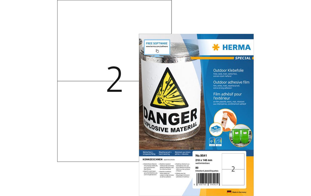 HERMA Folienetiketten A4, 210 x 148 mm, weiss, wetterfest