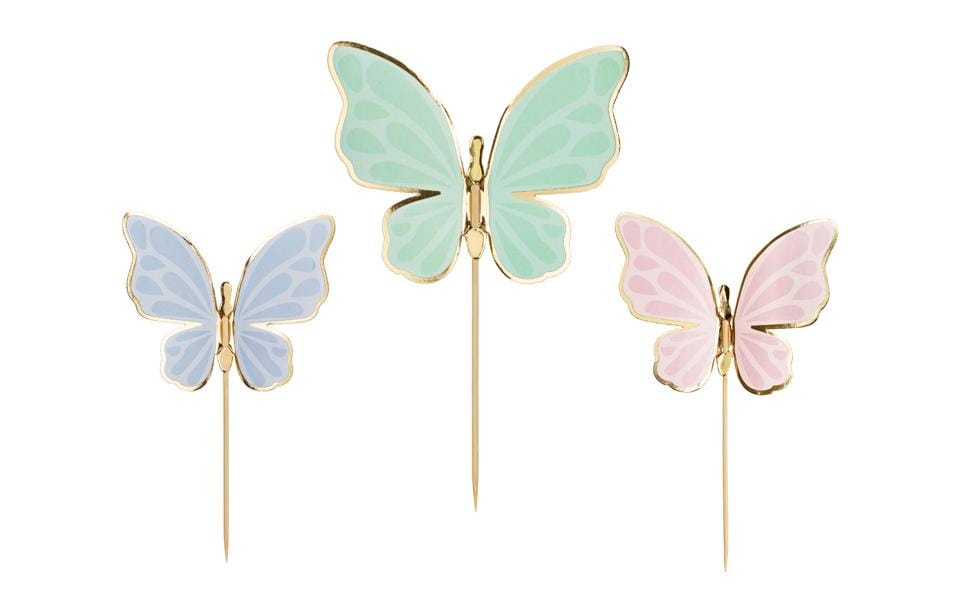 Partydeco Caketopper Schmetterlinge farbig, 9 x 6.5 cm, 9 Stk