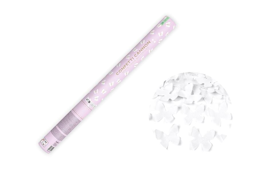 Partydeco Konfettikanone Schmetterlinge weiss, 60 cm