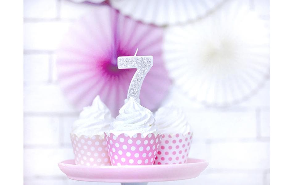 Partydeco Geburtstagskerzen Zahl 7 silber, 7 cm, 1 Stk