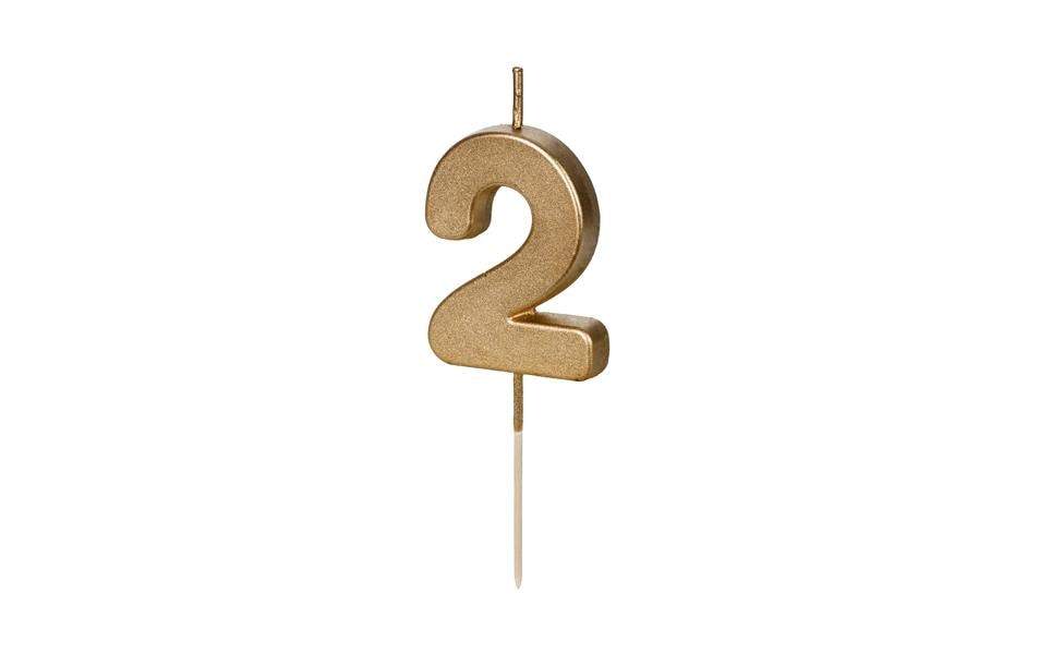 Partydeco Geburtstagskerzen Zahl 2 bronze-gold, 4.5 cm, 1 Stk