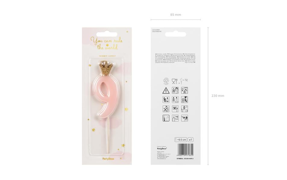 Partydeco Geburtstagskerzen Zahl 9 rosa, 9.5 cm, 1 Stk