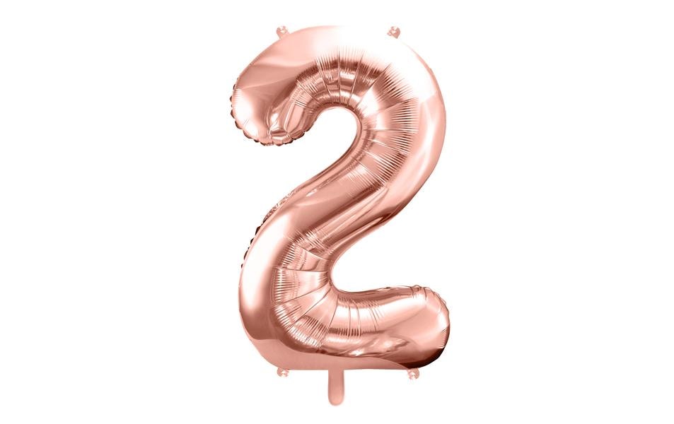Partydeco Folienballon Zahl 2 gross 86 cm, rosegold, 1 Stk