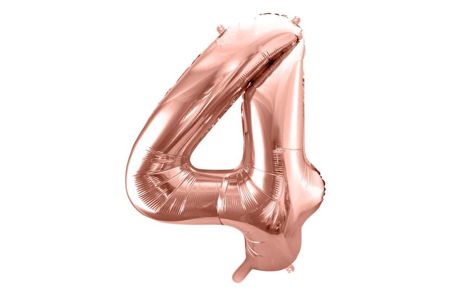 Partydeco Folienballon Zahl 4 gross 86 cm, rosegold, 1 Stk
