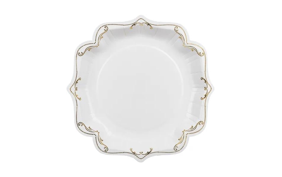 Partydeco Teller Ornament weiss/gold, 26 cm, 6 Stück