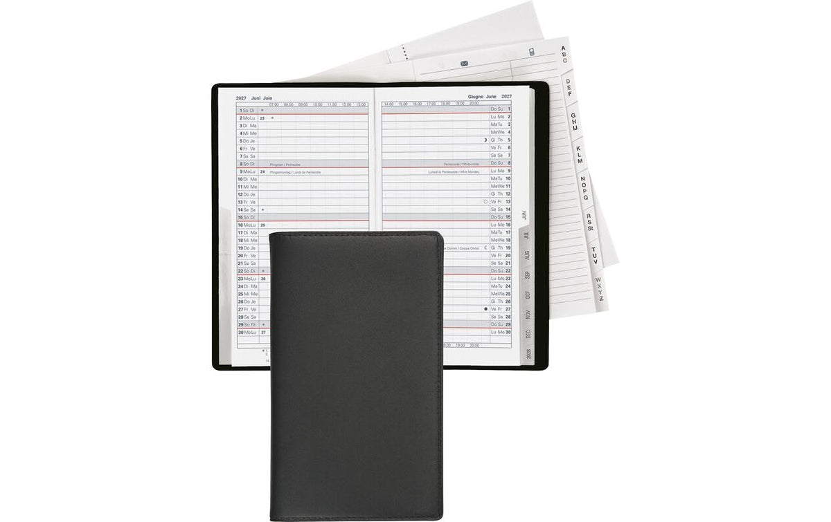 Biella Taschenagenda Planer 2027 Luzern Leder schwarz, 8.7x15.3cm,1M/2S
