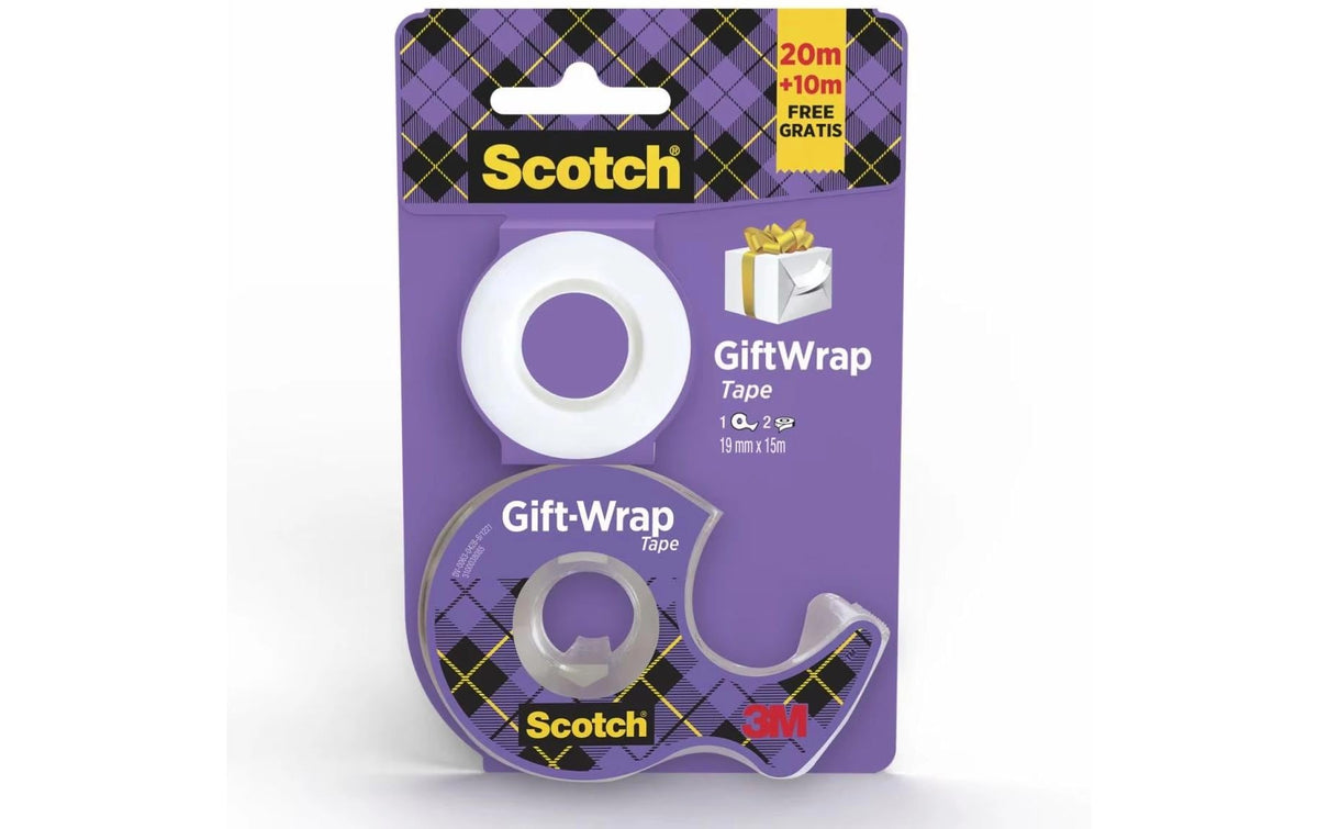 3M Scotch Geschenkklebeband Handabroller Abroller + 2 Rollen, 19mm, violett