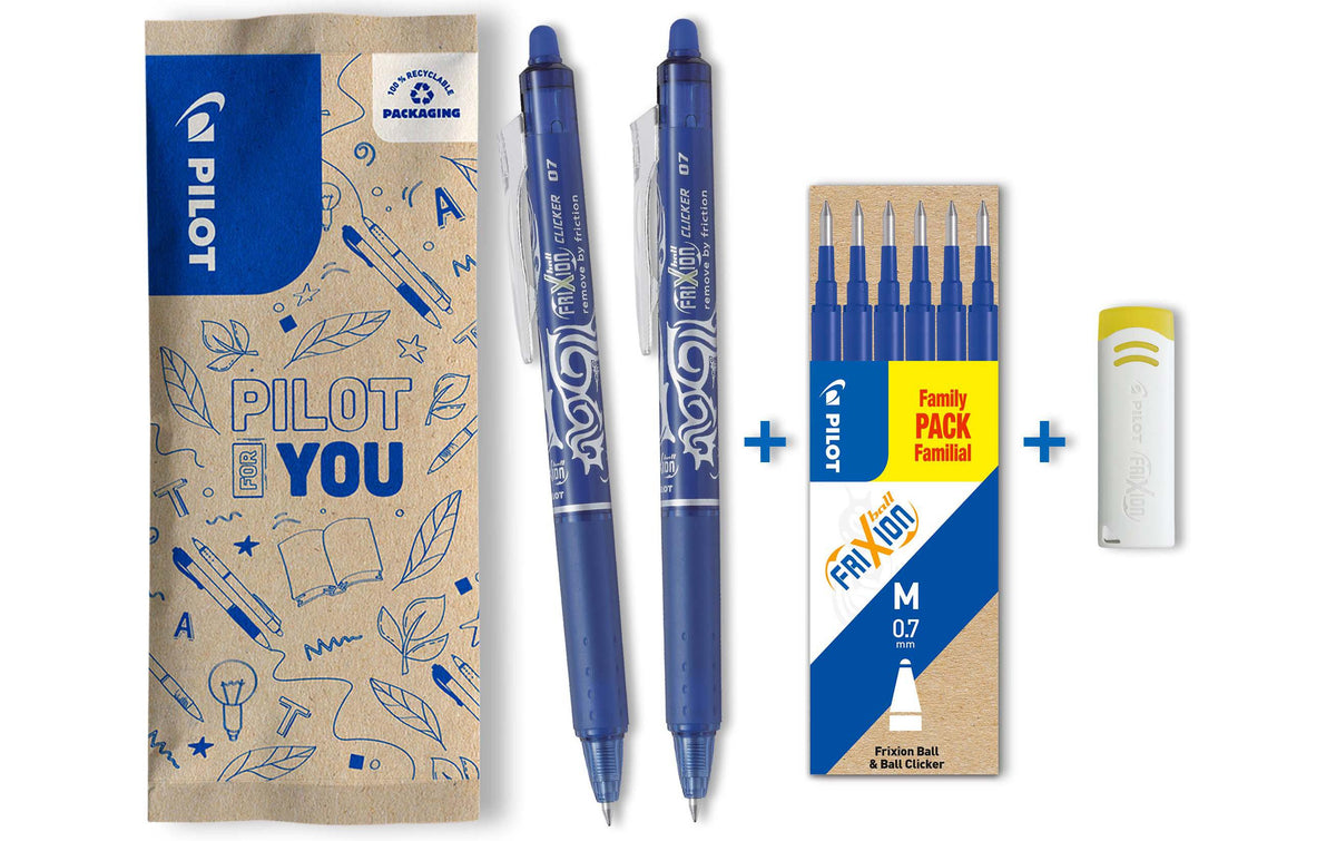 Pilot FlowPack FriXion Clicker 2x blau, 6x Refill+Radierer