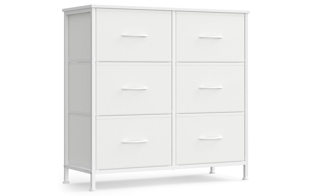 Songmics Kommode Weiss, 6 Schubladen 76.7x30x73.7 cm, MDF, Spanplatte
