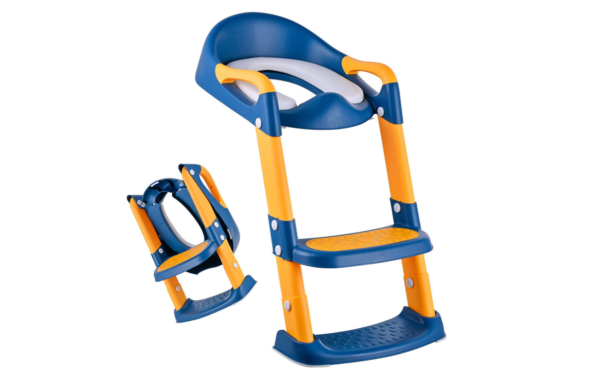 Relaxdays Kinder-Toilettensitz mit Leiter, Blau/Gelb