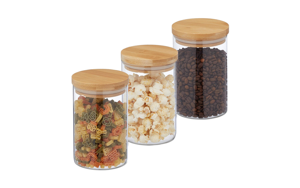 Relaxdays Vorratsglas mit Bambusdeckel 3er Set, 3 x 800 ml