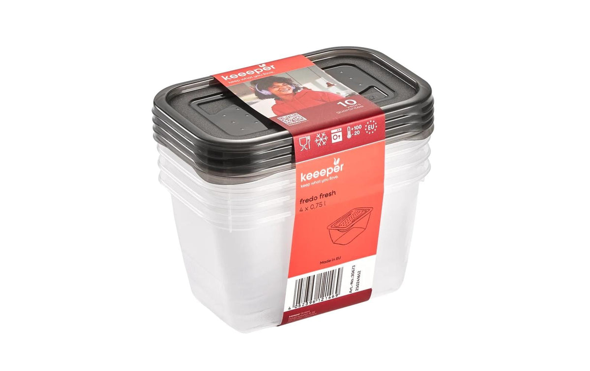 keeeper Frischhaltedose eckig 4 x 0,75 l fredo fresh, crystal grey (transparent)
