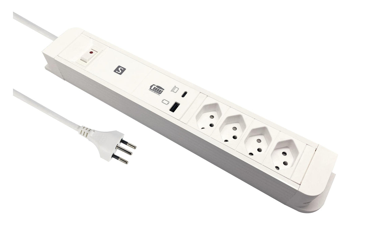 Schönenberger Steckdosenleiste PRINCIPIO PD65W 1x USB-C, 1x USB-A, 2m Kab, ws