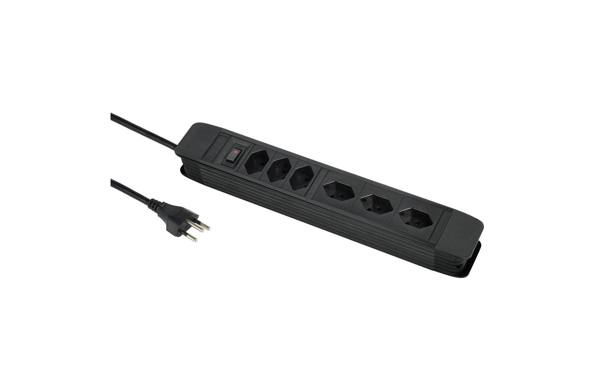 Schönenberger Steckdosenleiste PRINCIPIO 6xT13, 2m Kabel, 3x horiz/3x vert, schwarz