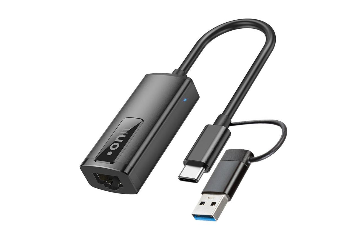 onit USB-C/A zu RJ-45 Netzwerkadapter Aluminium Gehäuse, 1Gbps, schwarz