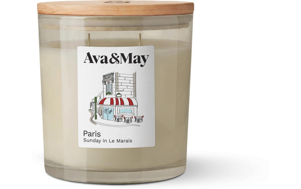 AVA & MAY Duftkerze Paris, 410 gr Brenndauer 62h, 100% pflanzlicher Wachs