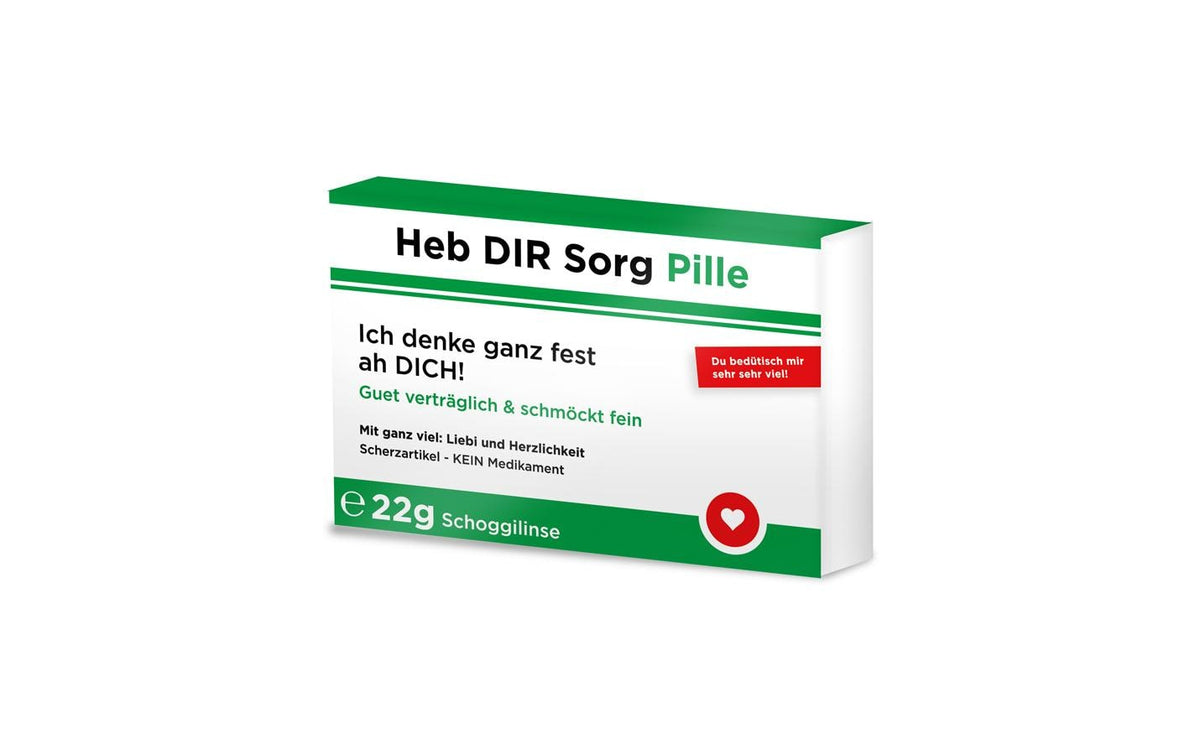 TrendImp Scherztablette Heb dir Sorg Pille 22g, 12x2x8cm, aus Schokolade