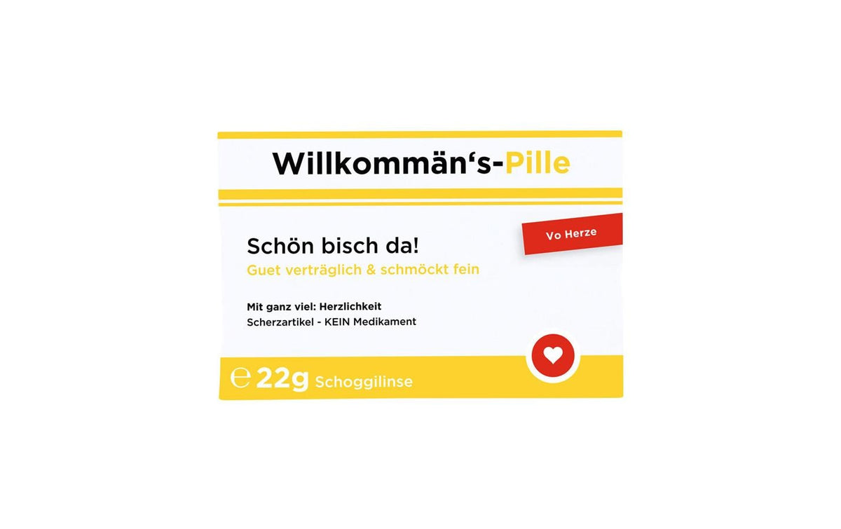 TrendImp Scherztablette Willkommäns Pille 22g, 12x2x8cm, aus Schokolade