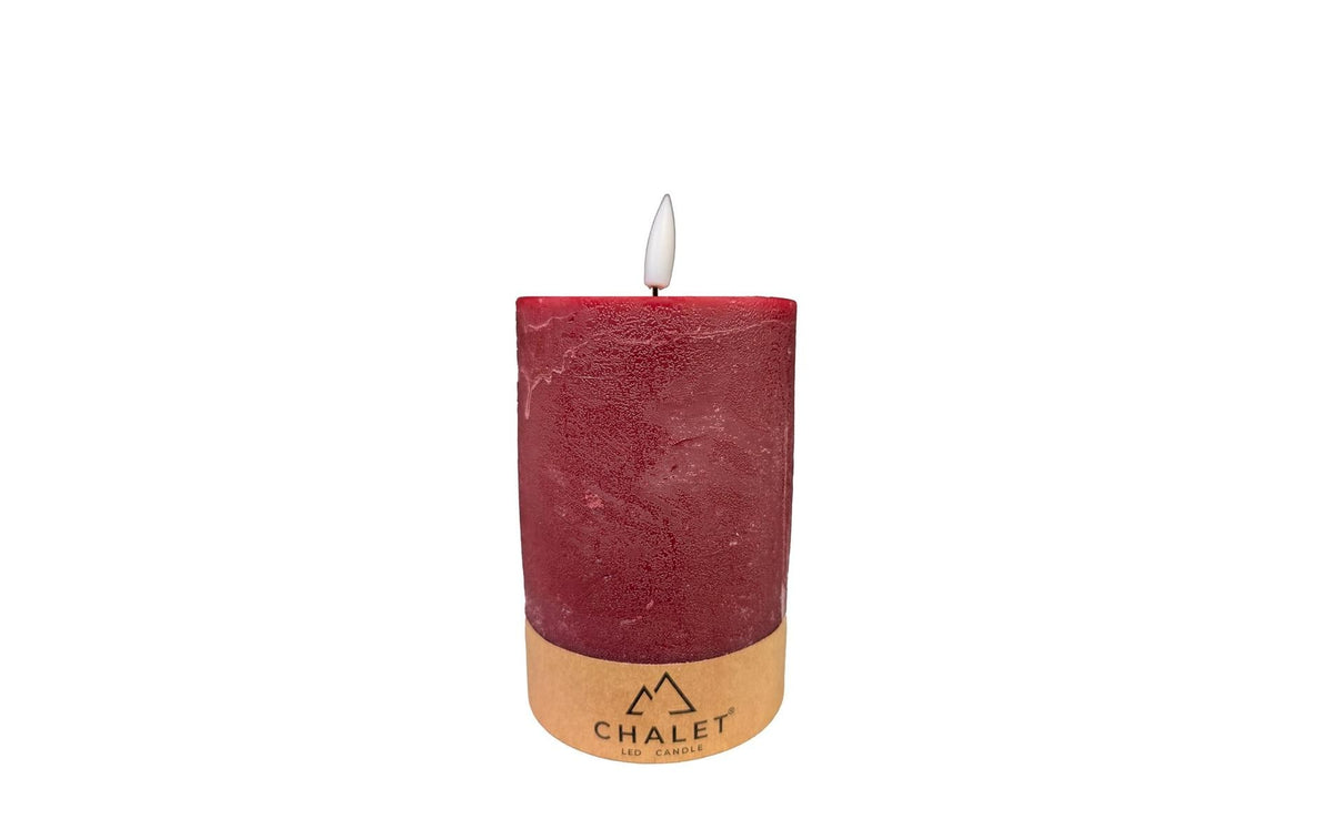 CHALET LED Kerze weinrot, D: 7.5, H: 10