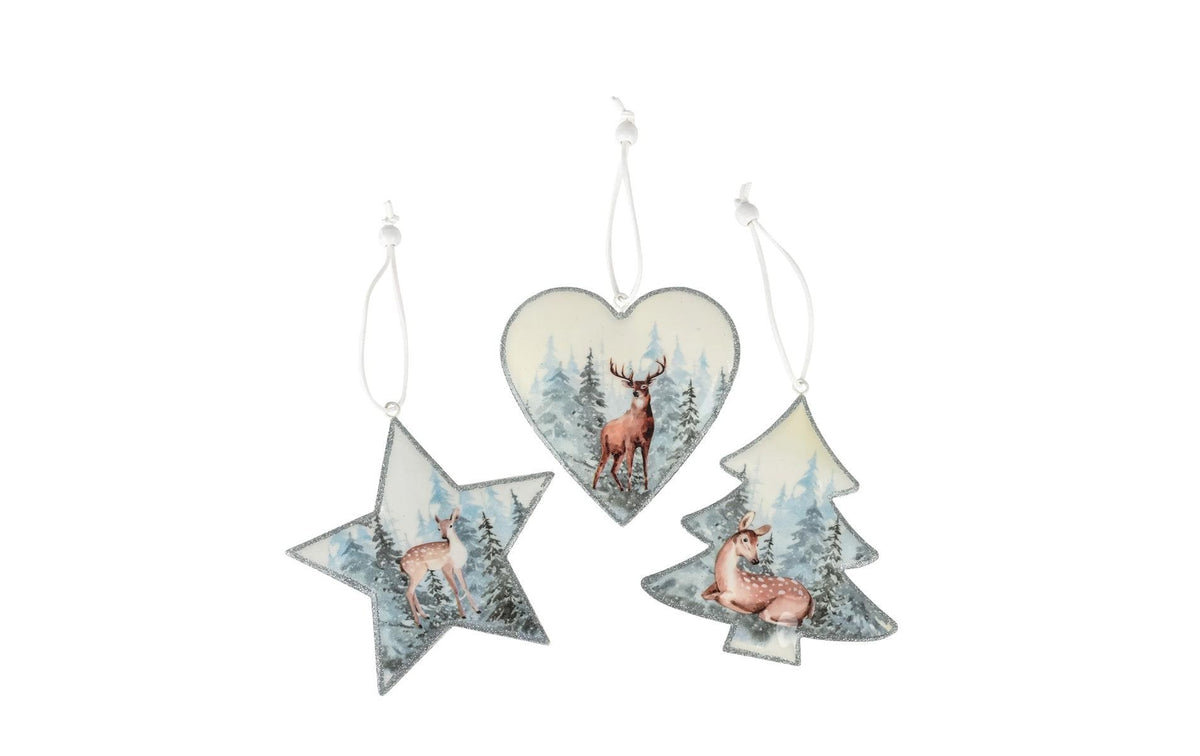 CHALET Ornamente zum Hängen 3er Box 10x11xcm mix