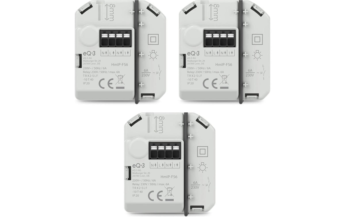 3x Homematic IP Schaltaktor (6 A) Kit Unterputz HmIP-FS6