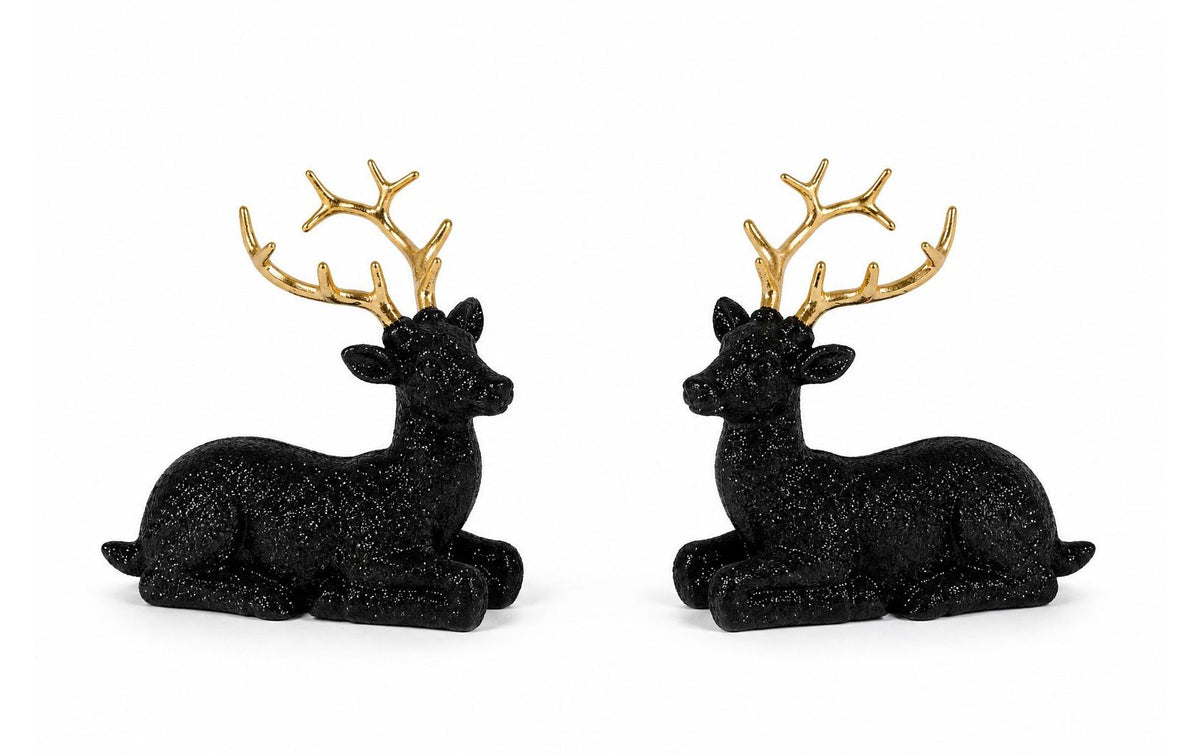 CHALET Poly-Hirsch liegend 2 Modelle 10x5xh10cm schwarz-gold