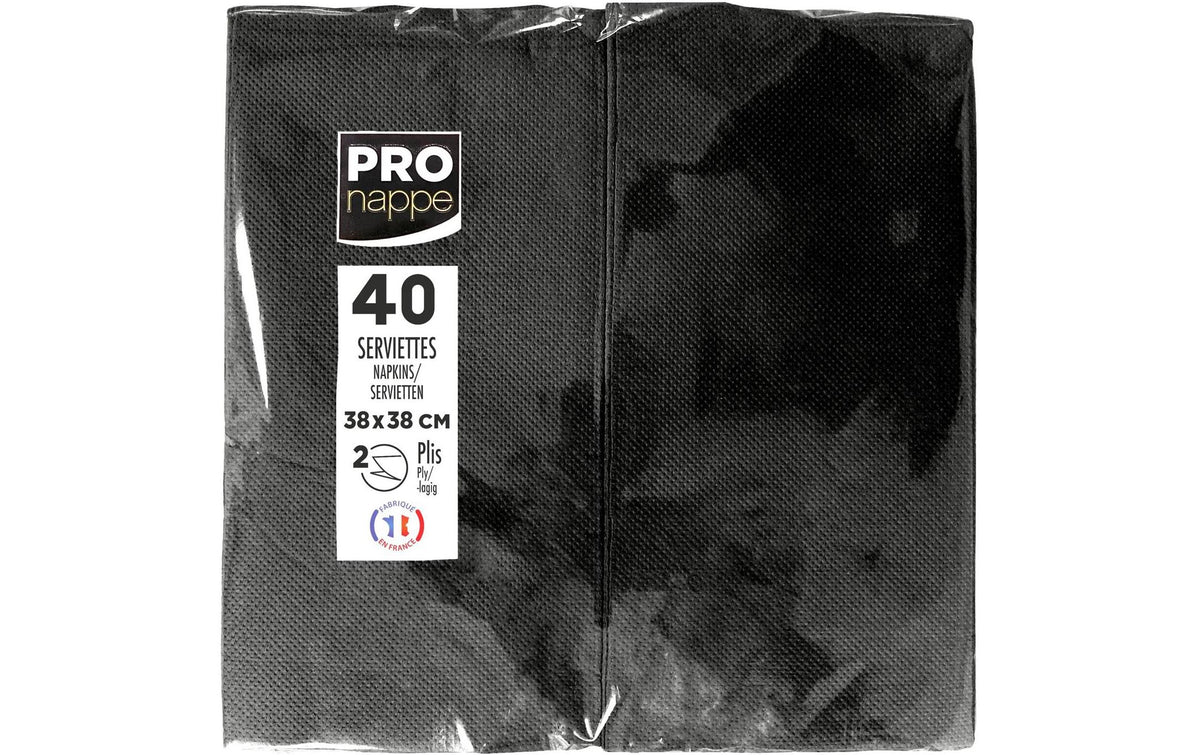PRO nappe Servietten 38x38 cm, 40 Stück Schwarz, 2-lagig, Papier