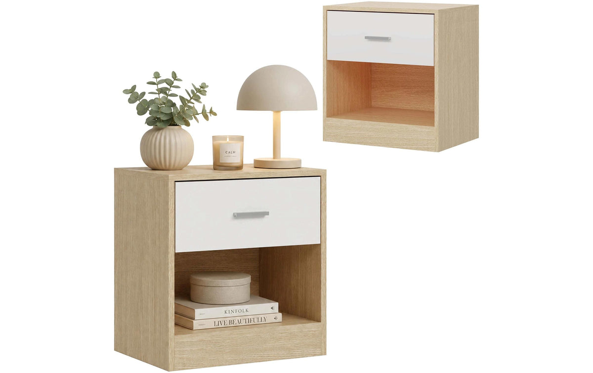 Relaxdays Nachttisch mit Schublade 2er Set H x B x T: ca. 41 x 39 x 28 cm, Braun/We.
