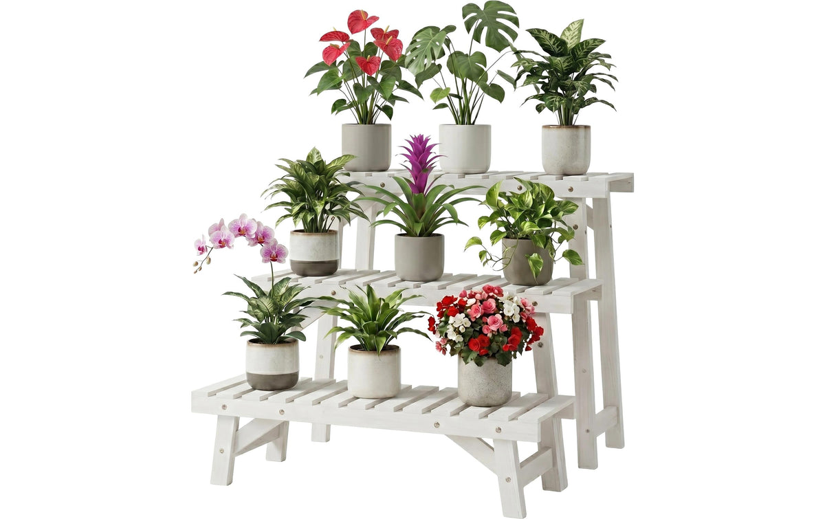Relaxdays Blumentreppe 3-teiliges Set Weiss