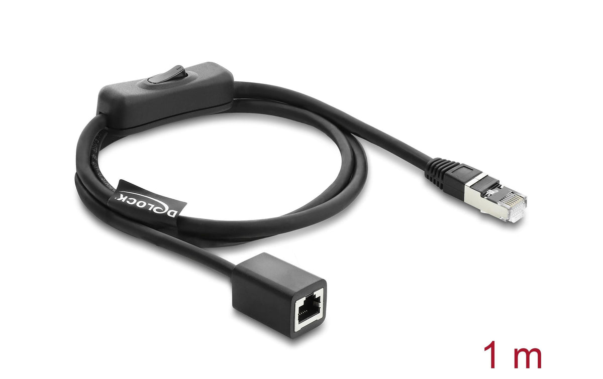 Delock RJ45 Kabel Stecker zu Buchse, mit Schalter, Cat.6
