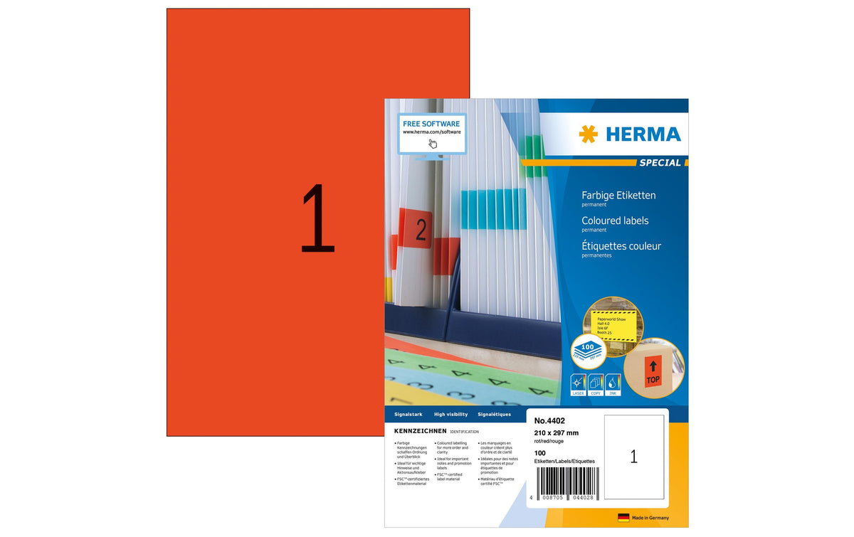 HERMA Special Etiketten A4, 210 x 297 mm, rot, permanent haftend