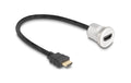 Delock HDMI Einbaubuchse mit Kabelpeitsche 8K, 60 Hz, Stecker, 30 cm, Aluminium