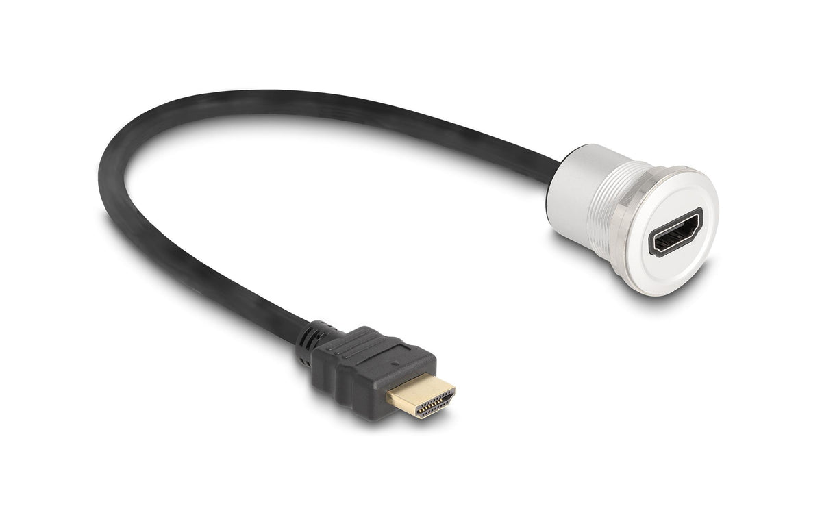 Delock HDMI Einbaubuchse mit Kabelpeitsche 8K, 60 Hz, Stecker, 30 cm, Aluminium