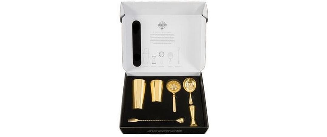 Speakeasy Cocktail Tools Boxed Set Gold Stainless Steel