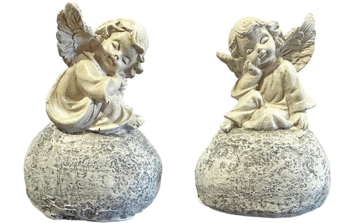 Dameco Grabdekoration Engel, 2er Set Grau, Polyresin, 4.2x5.8x8 cm (LxBxH)