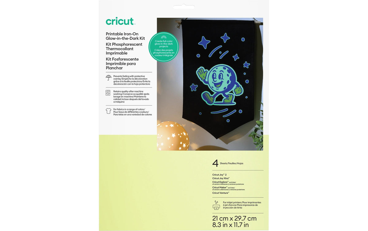 Cricut Iron-On fluoreszierend, bedruckbar 4 Blatt, A4, glow in the dark, Inkjet