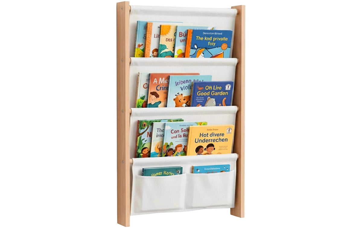 Relaxdays Kinder-Bücherregal 4 Taschen