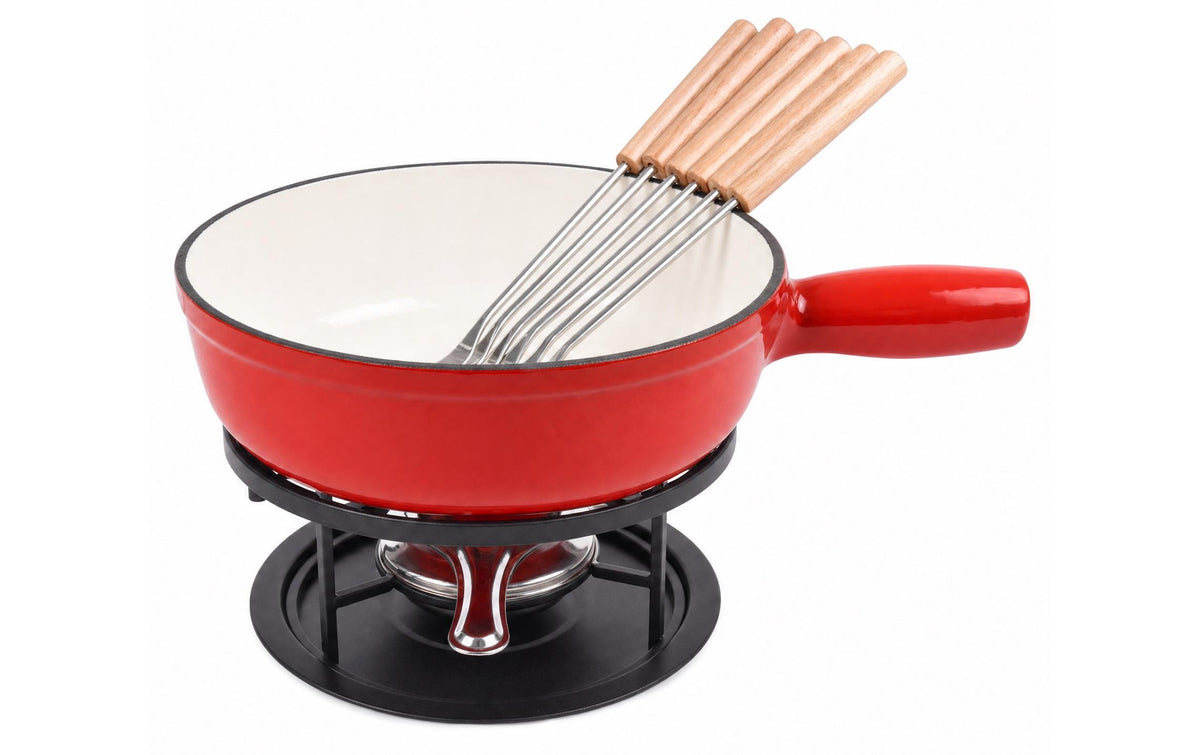 COCON Fondue Set bc rot Kohlenstahl Rechaud , 6 Gabeln,