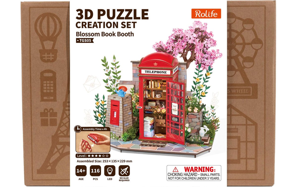 Rolife Blossom Book Booth DIY-Holzpuzzle mit LED-Beleuchtung