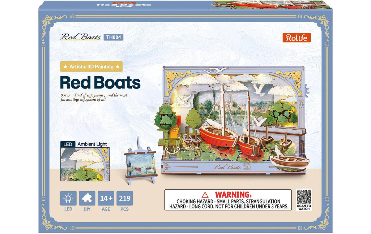 Rowood Red Boats 3D-Wandbild 219-teiliges Holzpuzzle mit LED-Licht