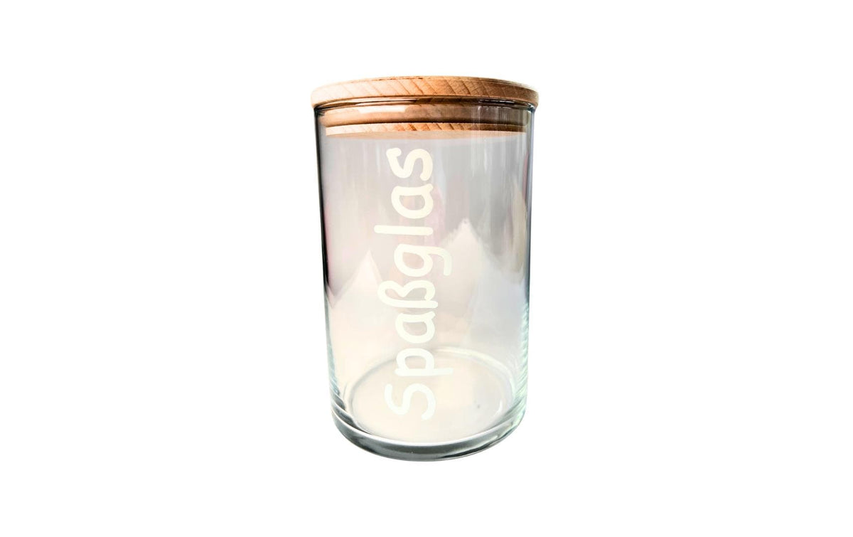 Wunderle Spassglas Dose mit Holzdeckel H 15cm, D 10,5cm, 880ml Volumen