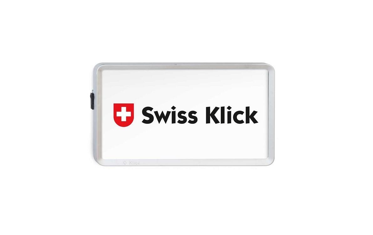 SWISS KLICK Nummernrahmen hinten, Chrom Hochformat 16x30cm